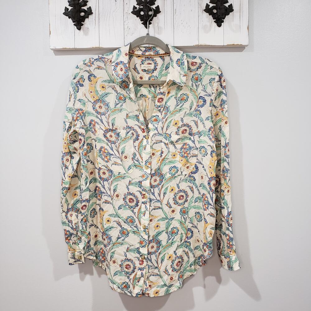 Pilcro Button Down Shirt Womens S Floral Paisley Anthropologie Boho Cotton Top